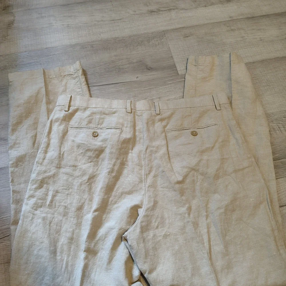 Banana Republic Kentfield Pant Mens 36x32 Beige Linen Cotton Blend Trousers